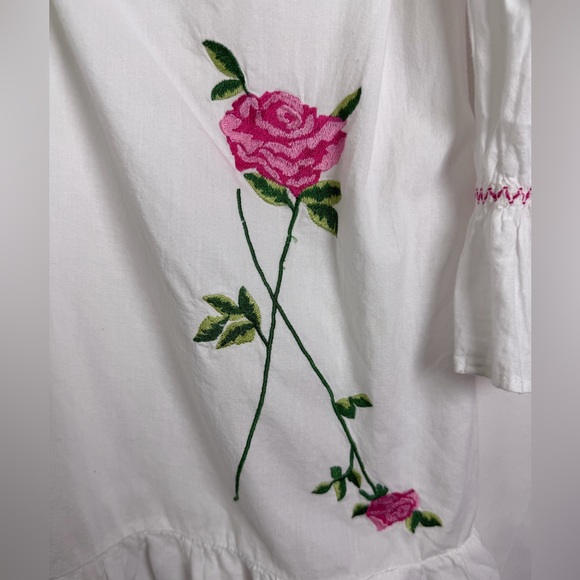 Vintage Betsey Johnson Women’s Y2K Coquette Peasant Dress Rose Embroidery Sz M - Picture 3 of 12